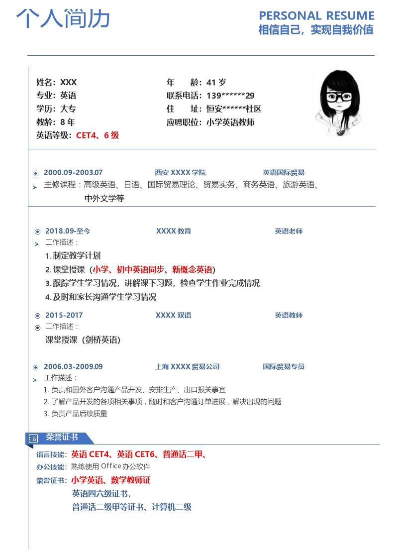 4873_英语老师教育培训类岗位求职简历模板  - 教育培训简历模板